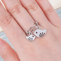 Double Bar Antique Silver-Color Mother Bird Rings for Women