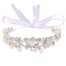 Bridal Round Rhinestone Crystal Simulated Pearl Head Ribbon Hairband