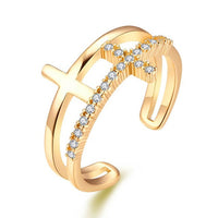 Classic Gold color Cross Crystal Rings For Women