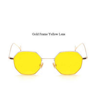 Metal Small Frame Polygon Clear Square Sunglasses for Women