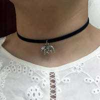 Black Leather Choker Pendant  Necklace For Women - sparklingselections
