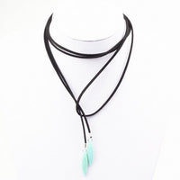 Black Terciopelo Leather  Long Chain Necklaces - sparklingselections