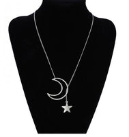 Vintage Silve Hollow Moon Star Pendant Necklace for Women - sparklingselections