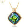 Green Crystal Charm Pendant Necklace For Women