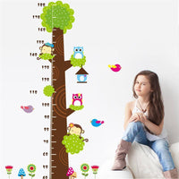 Owls Monkey Birds Flower Tree Growth Chart Wall Sticker For Kids - sparklingselections