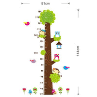 Owls Monkey Birds Flower Tree Growth Chart Wall Sticker For Kids - sparklingselections