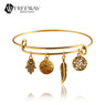 Vintage Anchor Flowers Round Pendant Charm Cuff Bracelet for Women
