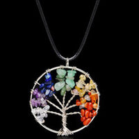 Tree of Life 7 Chakra Stone Beads Natural Pendant Necklace for Women