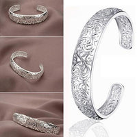 Silver Plated Bezel Hollow Cuff Bangle Bracelet - sparklingselections