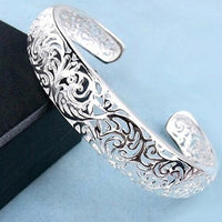Women's Silver Plated Bezel Hollow Cuff Bangle - sparklingselections
