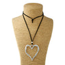 Long Suede Leather Alloy Heart Pendant Necklace