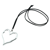 Long Suede Leather Alloy Heart Pendant Necklace
