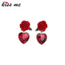 Red Resin Rose Crystal Heart Earrings for Girl