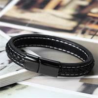 Men Black Leather Bracelet - sparklingselections