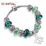 Silver Plated Lotus Pendant Bracelets with European Beads Girl Bracelet