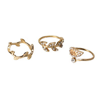 Women's 3pcs Alloy Gold/Silver Rhinestone Leaf Above Knuckle Finger Ring