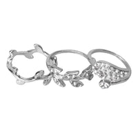 Women's 3pcs Alloy Gold/Silver Rhinestone Leaf Above Knuckle Finger Ring