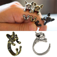 Retro Handmade French bulldog Rings Wrap Ring for women (Adjustable)