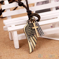Vintage Angel Wing Leather Pendant Necklace for Men (1SBO 6OGP)