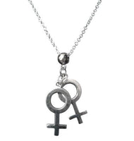 Vintage Silver Double Venus Symbol Charm Pendant Necklace for Women