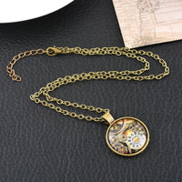 Retro Clock Gear Shape Round Glass Pendant Necklace for Women