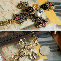Cute Ancient Ways Cross Silvery skull And Roses Necklaces