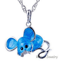 Antique Alloy colorful enamel Mouse Pendant Necklace for Women
