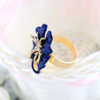 Bridal Big Rose Enamel Dark Blue Ring  for Women