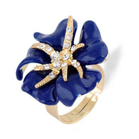 Bridal Big Rose Enamel Dark Blue Ring  for Women