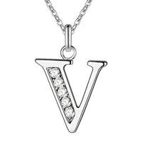Letter V Bling Zircon Silver Plated Necklace for Women