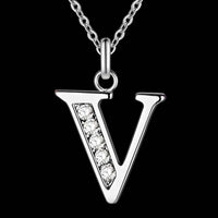 Letter V Bling Zircon Silver Plated Necklace for Women