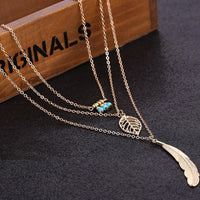 3 Layer Leaf Long Chain Pendant Necklaces for Women - sparklingselections