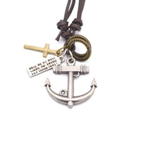 Genuine Leather Cord Anchor Unisex Pendant Necklace