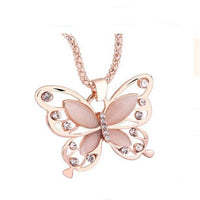 Rose Gold Opal Butterfly Pendant Necklace for Women