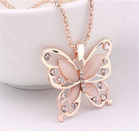 Rose Gold Opal Butterfly Pendant Necklace for Women
