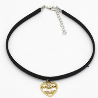 Black Choker Velvet Flower Heart Pendant Necklace for Women