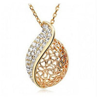 Hollow Leaf Gold Color Rhinestone Pendant Necklace for Women (N125)