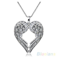 Women Delicate Angle Wing Heart Love Pendant Chain Necklace - sparklingselections