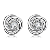 rose silver crystal stud earings for women