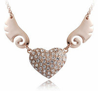 Top Quality Czech Rhinestones Heart angel wing Pendant Necklace