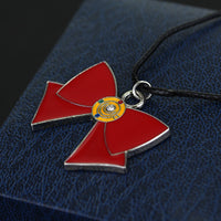Red Bowknot Tie Pendant Necklace for Men and Women