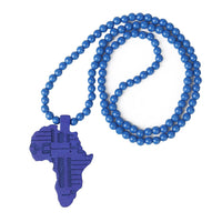 Blue Bead Necklace With African Map Pendant