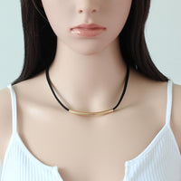 Black Leather Collar Pendant Necklace - sparklingselections