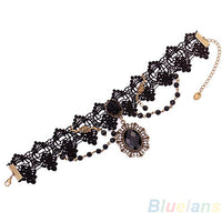Lolita Gothic Black Flower Lace Choker Necklace for Women