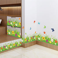 Spring Colorful Flower Grass Butterfly Clover Skirting Wall Sticker Kids Favorite High Quality Green Grass Posters Stickers Decor Your Home