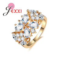 Narcissus Flower Clear White CZ Crystal Rings For Women