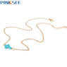Sideway Boho Blue Stone Cross Pendant Necklace For Women