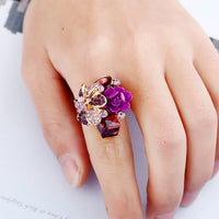 Crystal Opening Purple Flower Ring For Women