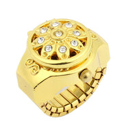 Round Dial Crystal Flower Elastic Band Finger Ring