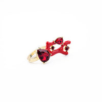 Red Coral Crystal-Embellished Cocktail Ring for Women